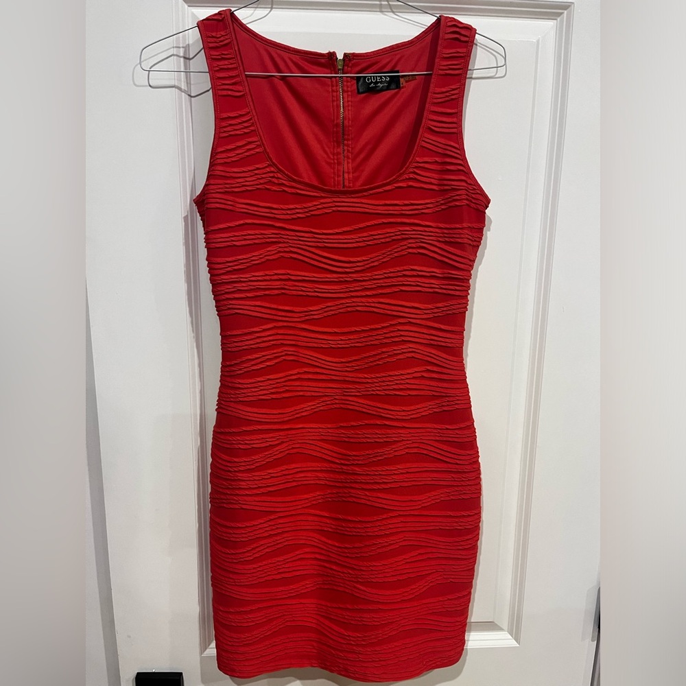Guess Vibrant Red Dress with Gold Zipper